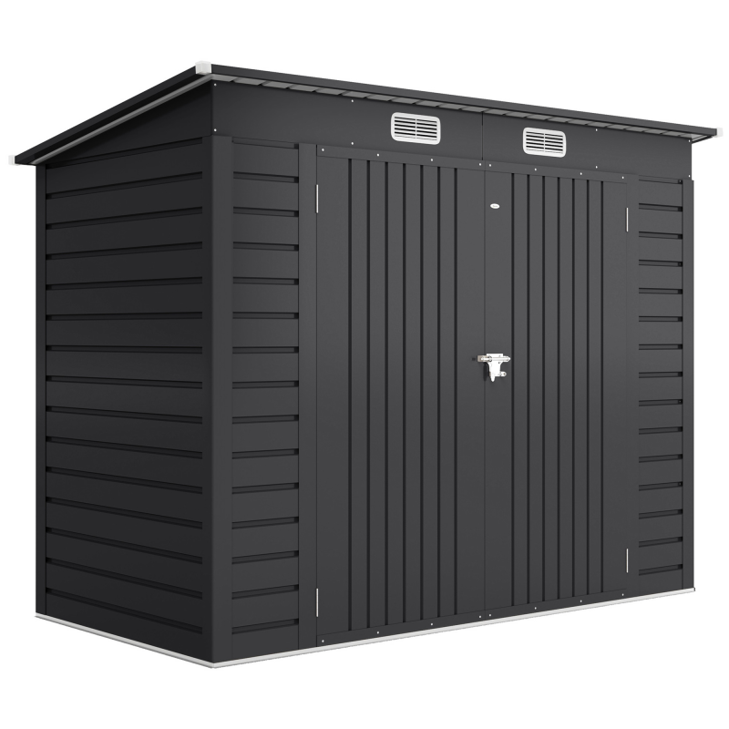 Outsunny Gerätehaus aus Stahl, 2,7 m² Geräteschuppen mit Doppeltür, Gartenschuppen mit Schloss, Gartenschrank mit UV-Schutz, 249 x 121 x 183 cm, Grau Aosom – Bild 1 von 2