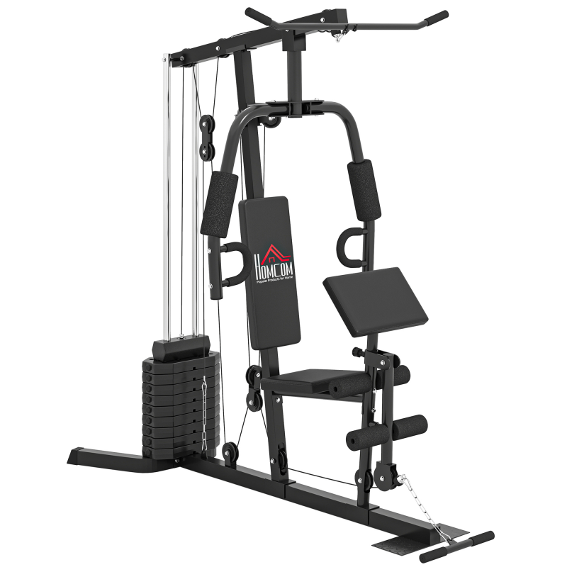 HOMCOM Kraftstation, Fitnessstation mit Latzug- und Butterflystange, Multi-Gym-Krafstation mit 45 kg Gewichte, Multistation Set, Krafttraining Aosom – Bild 1 von 2