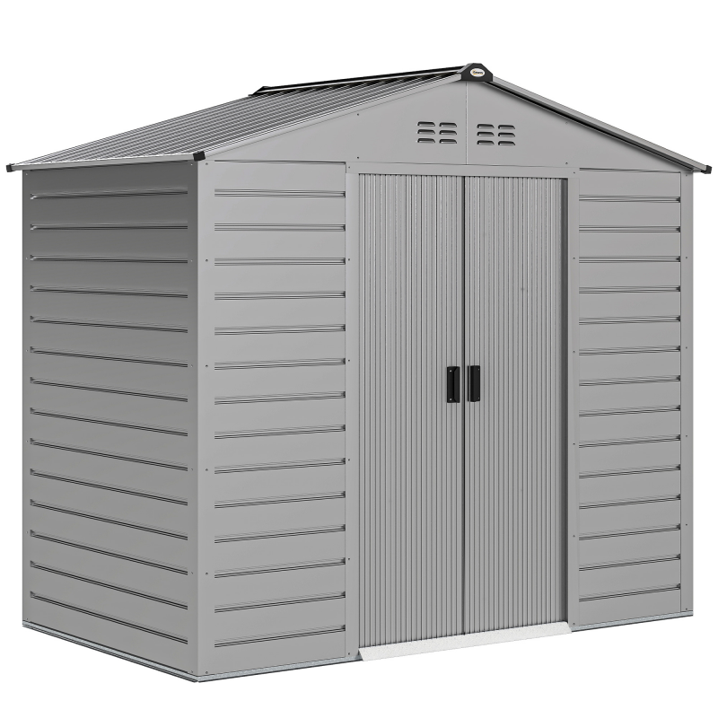 Outsunny Verzinkter Stahl Gerätehaus 2,43㎡ 213x131x192cm Geräteschuppen mit Satteldach, Abschließbarer Schiebetür, wetterfest Gartenhaus, Outdoor Garten Schuppen für Hinterhof Außenbereich, Grau Aosom – Bild 1 von 2