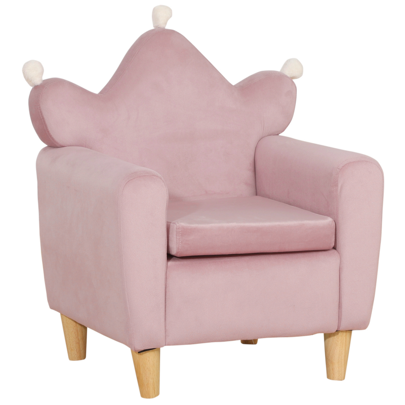 HOMCOM Kinderstuhl mit Kronenrücken und Dichter Polsterung, Kinderstuhl aus niederländischem Samtstoff und Holz, 50,2x41,9x57,8 cm, Rosa Aosom – Bild 1 von 2
