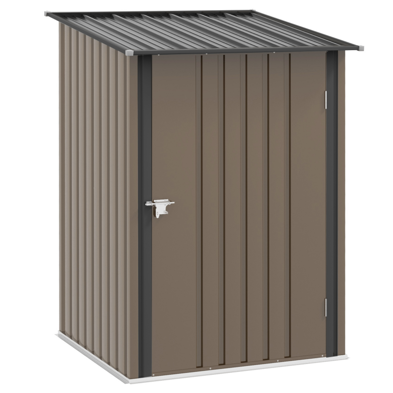 Outsunny Gerätehaus aus Stahl, 0,92 m² Geräteschuppen mit Pultdach Gartenschrank abschließbar, Gartenschuppen für Balkon, Terrasse, 100 x 103 x 160 cm, Braun Aosom – Bild 1 von 2