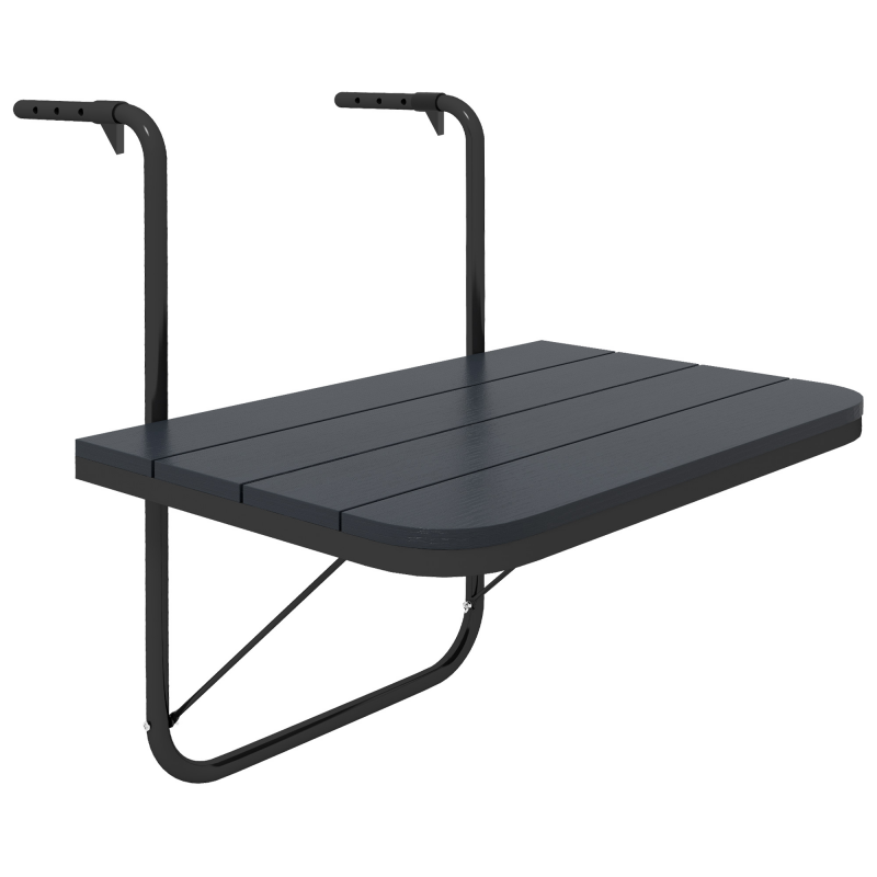 Outsunny Balkontisch zum Einhängen, bis 25 kg belastbar, Balkonhängetisch klappbar, 4-fach höhenverstellbar, Alu, 60 x 40 cm, Schwarz Aosom – Bild 1 von 2