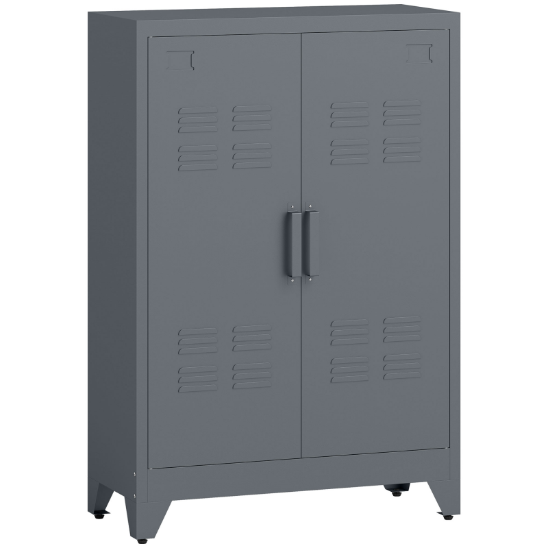 HOMCOM Sideboard Küchenschrank mit magnetischer Lamellen-Doppeltür, Verstellbarer Einlegeboden, Moderner Aufbewahrungsschrank für Wohnzimmer, Schlafzimmer 75 x 33 x 110 cm Grau Aosom – Bild 1 von 2