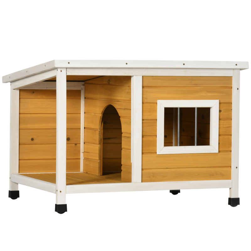 PawHut Hundehütte Tannenholz Hundehaus mit Terrasse & aufklappbarem Dach für kleine Hunde Indoor Outdoor Orange Aosom.de – Bild 1 von 2