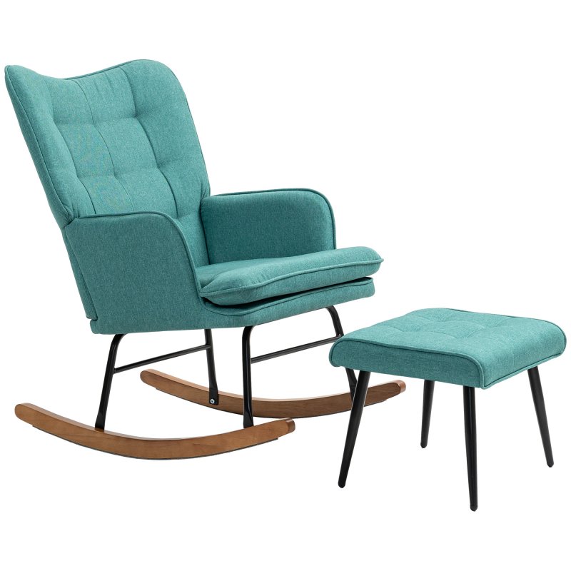HOMCOM Schaukelstuhl, bis 130 kg, Schwingsessel mit Hocker, Armlehnsessel, Stillsessel mit Leinenoptik, Schaukelsessel für Schlafzimmer Aosom – Bild 1 von 2