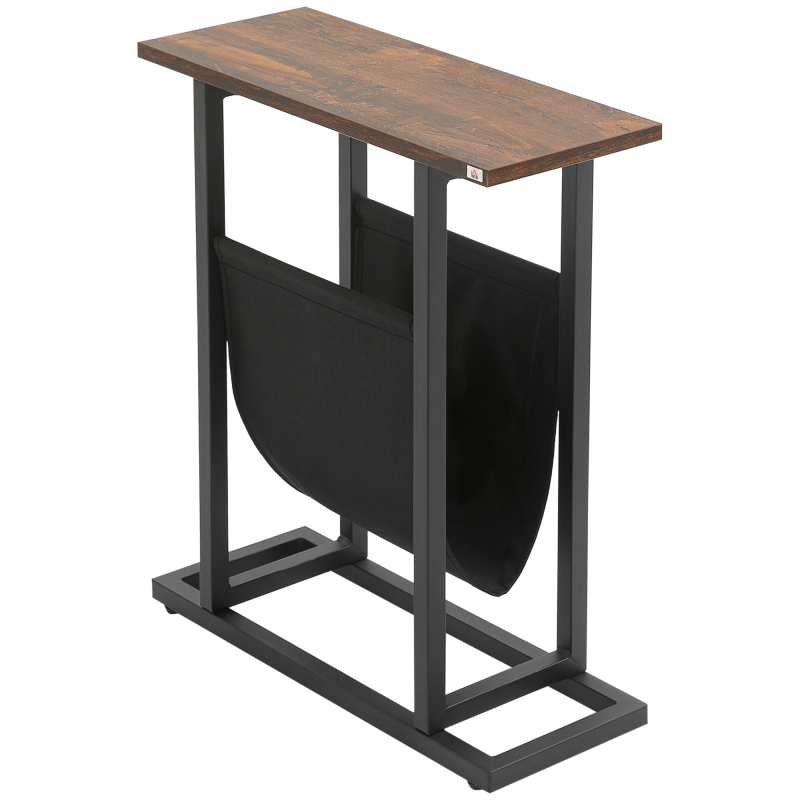 HOMCOM Beistelltisch Couchtisch mit Stofftasche & Stahlrahmen, Nachttisch für Schlafzimmer oder Wohnzimmer, dunkelbraun und schwarz Aosom.de – Bild 1 von 2