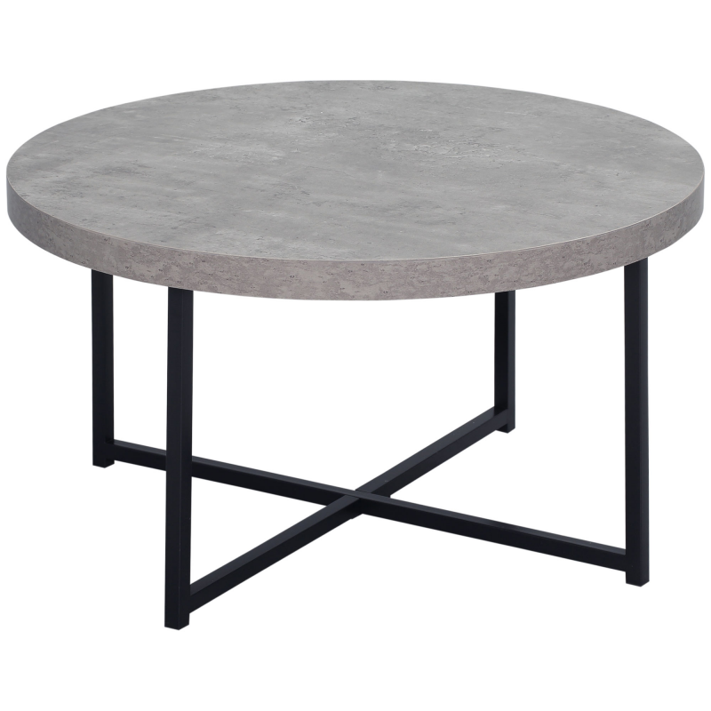 HOMCOM Couchtisch Beistelltisch Kaffeetisch mit kreuzförmigem Rahmen Rund Zementoptik Wohnzimmertisch MDF Metall Schwarz 80 x 80 x 45 cm Aosom – Bild 1 von 2