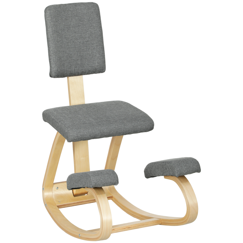 HOMCOM Ergonomischer Kniestuhl, Kniehocker Gesundheitsstuhl für Zuhause, Büro, Meditation, zur Verbesserung der Nackenschmerzen Rückenschmerzen Lindern & Körperhaltung Grau Aosom – Bild 1 von 2