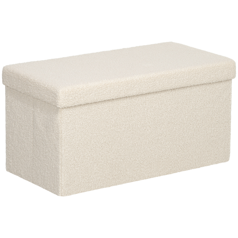HOMCOM Sitzbank mit Stauraum, faltbar Polsterbank, Bettbank mit Samtoptik, Sitztruhe für Flur Schlafzimmer Wohnzimmer, 76 x 38 x 38 cm Cremeweiß Aosom – Bild 1 von 2