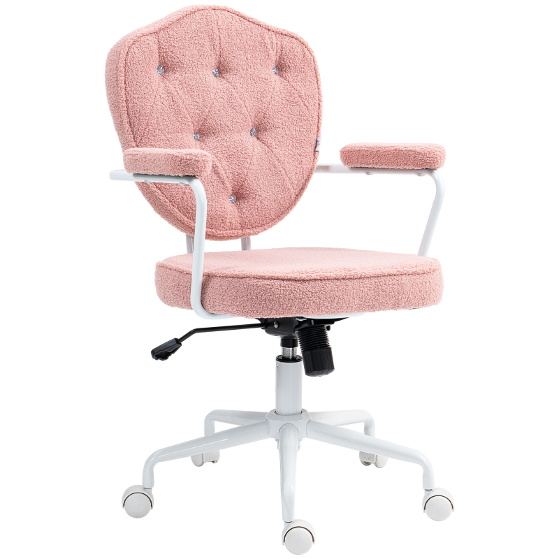 HOMCOM Bürostuhl, Ergonomisch Schreibtischstuhl mit Wippfunktion, geknöpftem Bezug, Höhenverstellbar Computerstuhl mit Drehfunktion, für Home Office, Teddybärvlies, Rosa Aosom – Bild 1 von 2