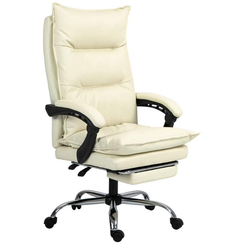 Vinsetto Bürostuhl ergonomisch höhenverstellbar 155° neigbar mit Liegefunktion und Fußstütze in Beige für komfortables Arbeiten Aosom.de – Bild 1 von 2