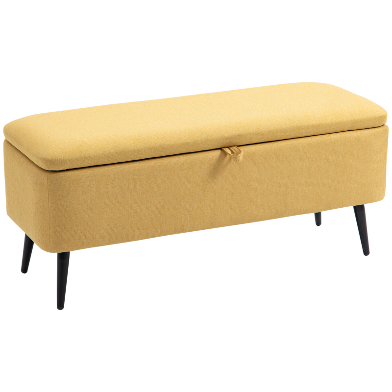 HOMCOM Sitzbank, Polsterbank mit Stauraum, Leinenoptik, Bettbank mit Stahlbeine für Wohnzimmer, Flur, Schlafzimmer, bis 150 kg belastbar, 101 x 38,5 x 44,5 cm, Gelb Aosom – Bild 1 von 2