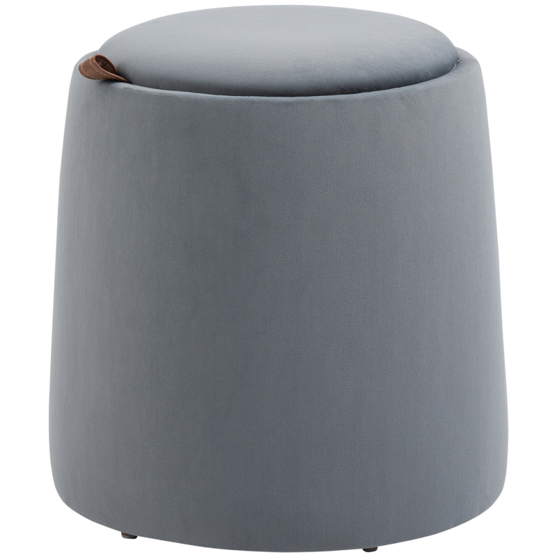 HOMCOM 2-in-1 Ottomane runder Sitzhocker in Grau Samtoptik mit Stauraum abnehmbarer Deckel Ø44cm x 47,5cm vielseitig einsetzbar als Beistelltisch Aosom.de – Bild 1 von 2