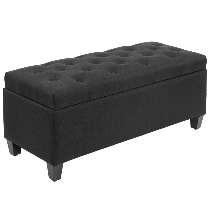 HOMCOM Sitzbank Polsterbank mit Stauraum Truhenbank Flur Schlafzimmer Wohnzimmer leinenartiges Polyester Gummiholz Schwarz 100 x 40 x 44 cm Aosom – Bild 1 von 2