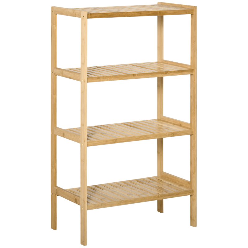 HOMCOM Strandregal 4-stufiges Bücherregal aus Bambus 62x33x112cm für Büro Lager Küche Natur Aosom.de – Bild 1 von 2