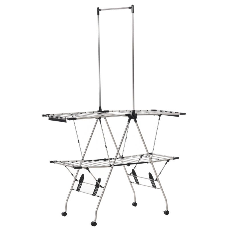 HOMCOM Wäscheständer mit Teleskopstangen, großer Wäschetrockner 138,5x63x208cm, zusammenklappbar, ideal für großen Trockenraum Aosom.de – Bild 1 von 2