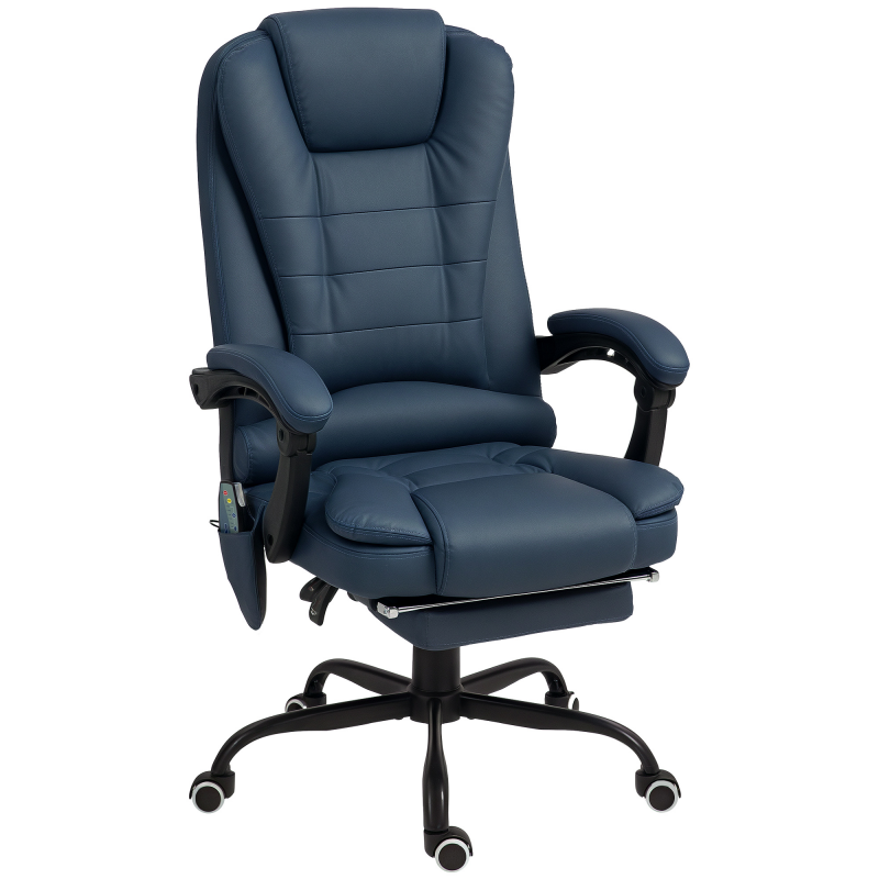 Vinsetto Bürostuhl mit 7 Punkt Massage, ergonomischer Bürosessel mit Liegefunktion, höhenverstellbar Chefsessel mit Fernbedienung, 120 kg belastbar, für Arbeitszimmer, Büro, Blau Aosom – Bild 1 von 2