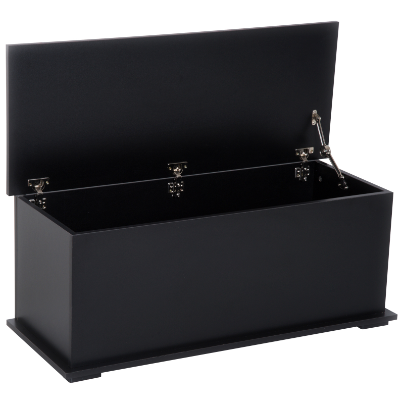 HOMCOM Aufbewahrungsbox Holzkiste Sitztruhe mit Stauraum Sicherheitsscharniere Holzkiste mit klappbarem Deckel Schwarz Aosom – Bild 1 von 2
