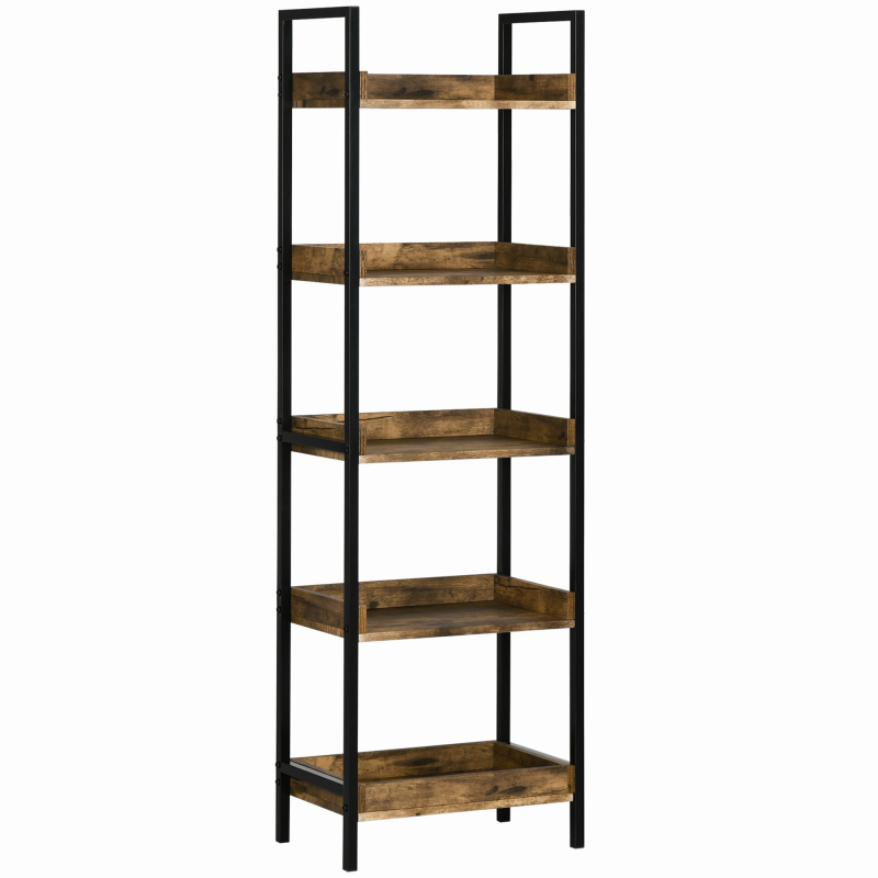 HOMCOM Lagerregal, Bücherregal mit 5 Ebenen, Standregal im Industriedesign, Hochregal mit Anti-Kipp-Schutz für Schlafzimmer, Wohnzimmer, Küche, Braun, 48 x 30 x 155 cm Aosom – Bild 1 von 2