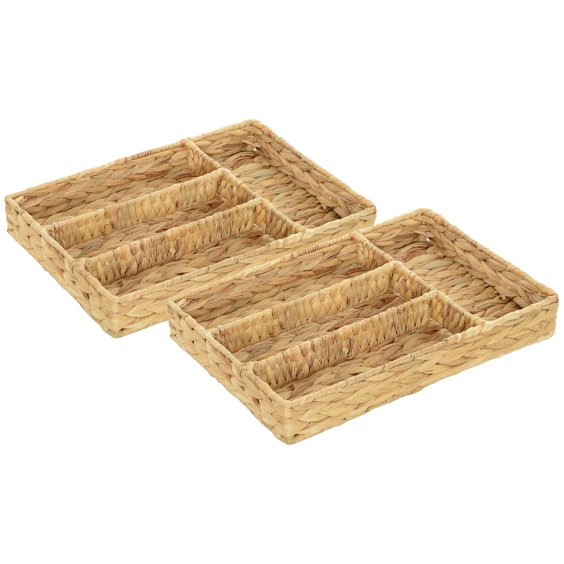 HOMCOM 2er-Set Aufbewahrungskorb, geflochtener Körbe aus Wasserhyazinthe, zum Aufbewahrung und Organisieren, für Wohnzimmer, Küche, Schlafzimmer, 36 x 26 x 5 cm, Naturholz Aosom – Bild 1 von 2