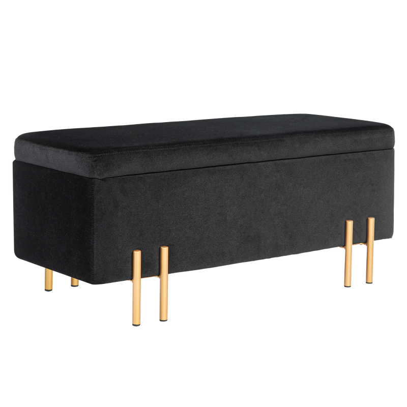 HOMCOM Sitzbank, Polsterbank mit Stauraum, Truhenbank, Stoff, Metall, Gummiholz, Schaumstoff, Schwarz, 100 x 40 x 42 cm Aosom – Bild 1 von 2