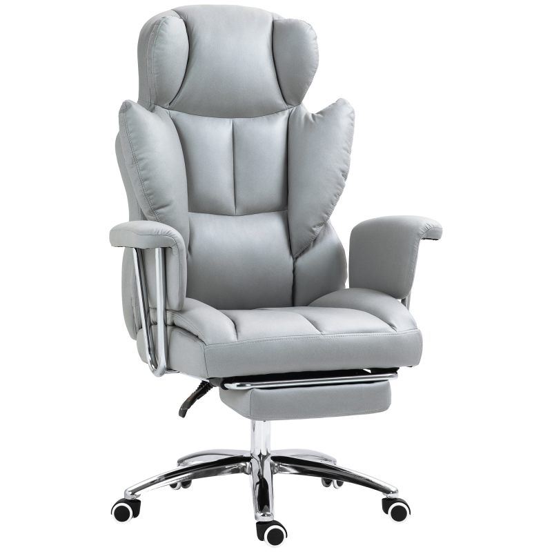 HOMCOM Bürostuhl mit Liegefunktion, ergonomisch Schreibtischstuhl, höhenverstellbar Drehstuhl mit Fußstütze, gepolstert, bis 120 kg belastbar, für Büro, Arbeitszimmer, Hellgrau Aosom – Bild 1 von 2