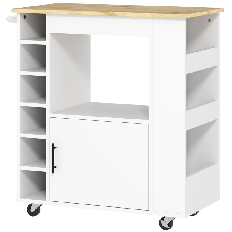 HOMCOM Küchenwagen Servierwagen mit Arbeitsplatte, Ablagen, Weinregalen, Küchenschrank Rollwagen mit Soft-Close-Scharnieren, Griff, Kücheninsel für Büro, 83x40x83cm, Eiche Aosom – Bild 1 von 2