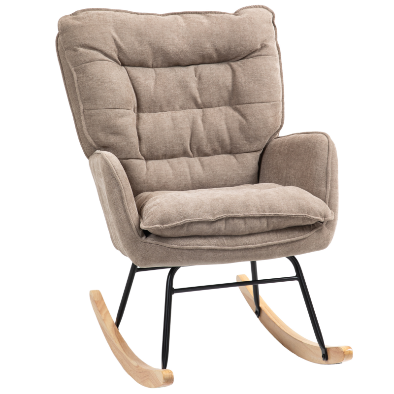 HOMCOM Schaukelstuhl Schwingsessel Armlehnsessel, Stillsessel mit Chenilleoptik, Schaukelsessel bis 120 kg Belastbarkeit für Schlafzimmer, Wohnzimmer, Braun Aosom – Bild 1 von 2