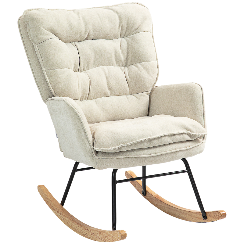 HOMCOM Schaukelstuhl Schwingsessel Armlehnsessel, Stillsessel mit Chenilleoptik, Schaukelsessel bis 120 kg Belastbarkeit für Schlafzimmer, Wohnzimmer, Beige Aosom – Bild 1 von 2