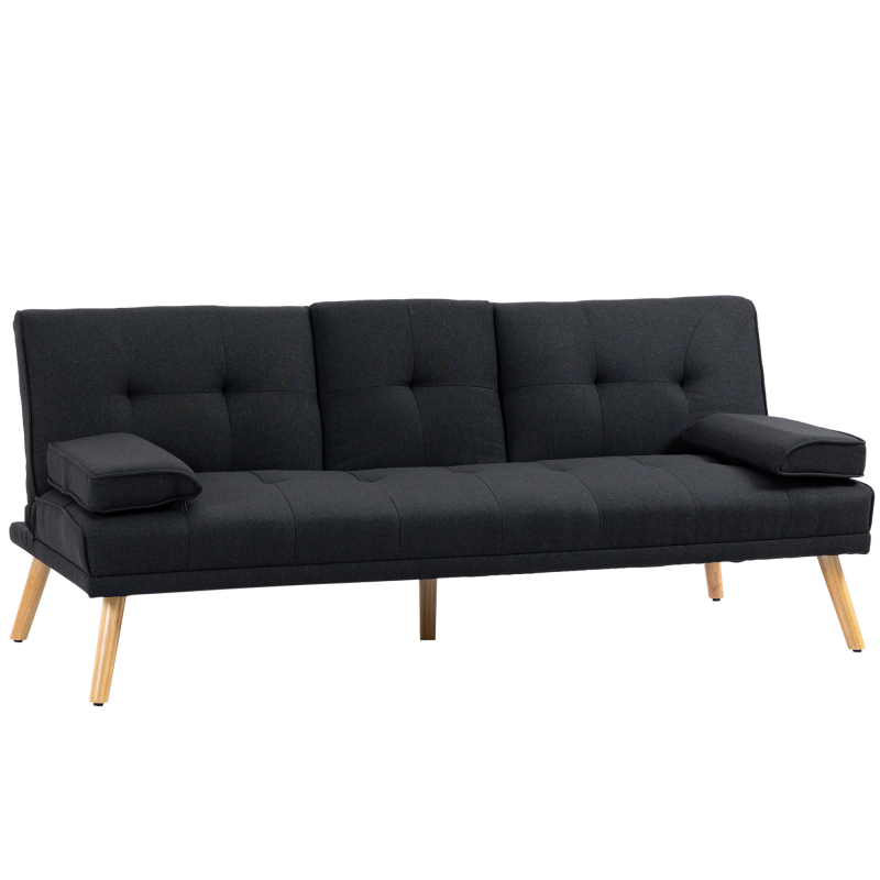 HOMCOM 3-Sitzer Schlafsofa Schlafcouch für Wohnzimmer, mit klappbarem Tisch & Becherhalter, Leinenoptik, Skandi-Design, bis 250 kg, Grau Aosom – Bild 1 von 2