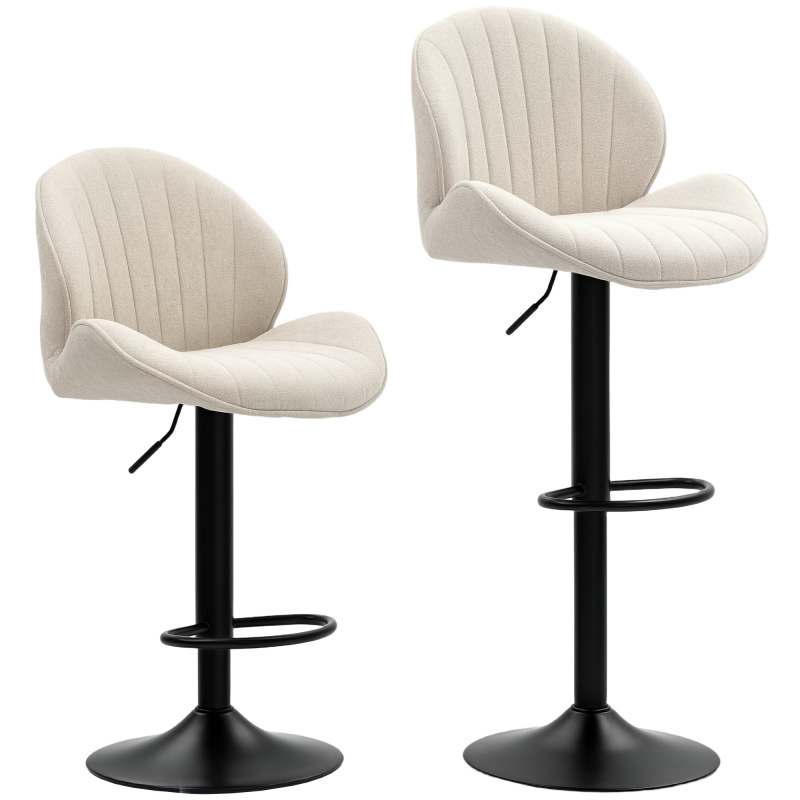 HOMCOM Barhocker 2er Set Höhenverstellbar Drehbar Tresenhocker Barstuhl mit Rückenlehne und Fußstütze, Rutschfest Hocker mit Chenille-Optik, Beige Aosom – Bild 1 von 2