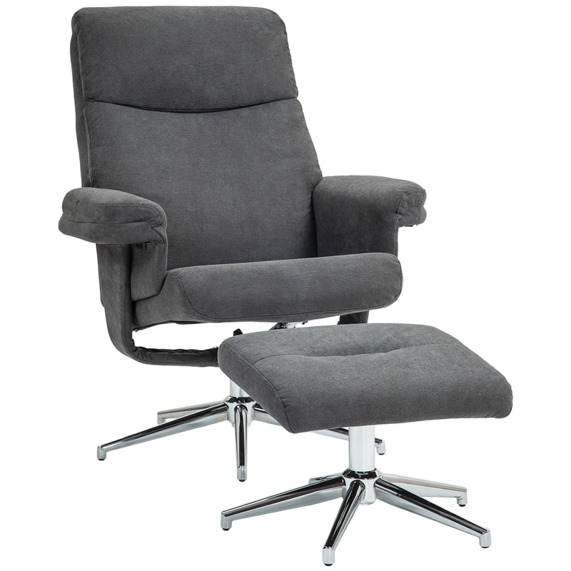 HOMCOM Relaxsessel mit Hocker, Gepolstert Fernsehsessel mit Liegefunktion, Liegesessel mit Samtoptik, bis150 kg belastbar, für Wohnzimmer, Schlafzimmer, Dunkelgrau Aosom – Bild 1 von 2