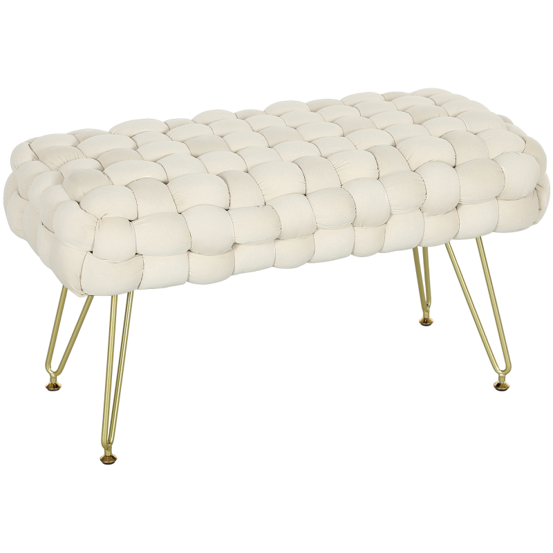 HOMCOM Sitzhocker, Polsterbank mit Samtoptik, Fußbank mit gepolstertem Sitz, Metallbeine, Fußstütze, für Wohnzimmer, Schlafzimmer, 76 x 38 x 41,5 cm, Cremeweiß Aosom – Bild 1 von 2