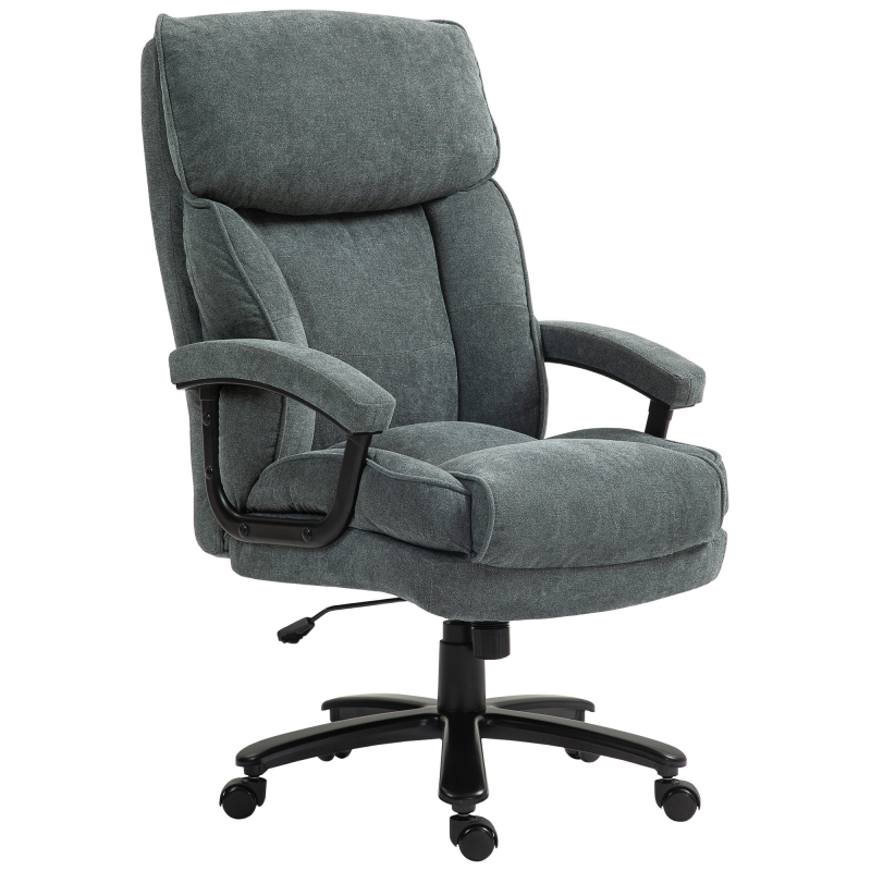 HOMCOM Bürostuhl, Ergonomisch Schreibtischstuhl mit Wippfunktion, Leinenoptik, Höhenverstellbar PC Stuhl mit Drehfunktion, Dicke Kissen, bis 200 kg belastbar, für Home-Office, Grau Aosom – Bild 1 von 2