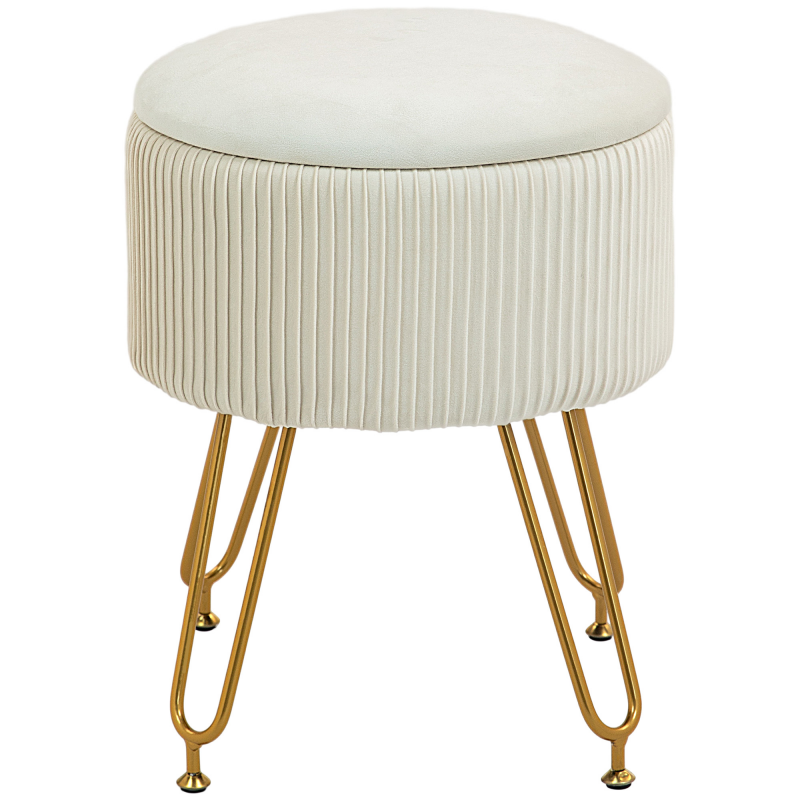 HOMCOM Sitzbank mit Stauraum, 2-in-1 Polsterbank mit Deckel, Bettbank mit Samtoptik, für Flur Schlafzimmer Wohnzimmer, Stahlrahmen, Ø40 x 48 cm Cremeweiß Aosom – Bild 1 von 2