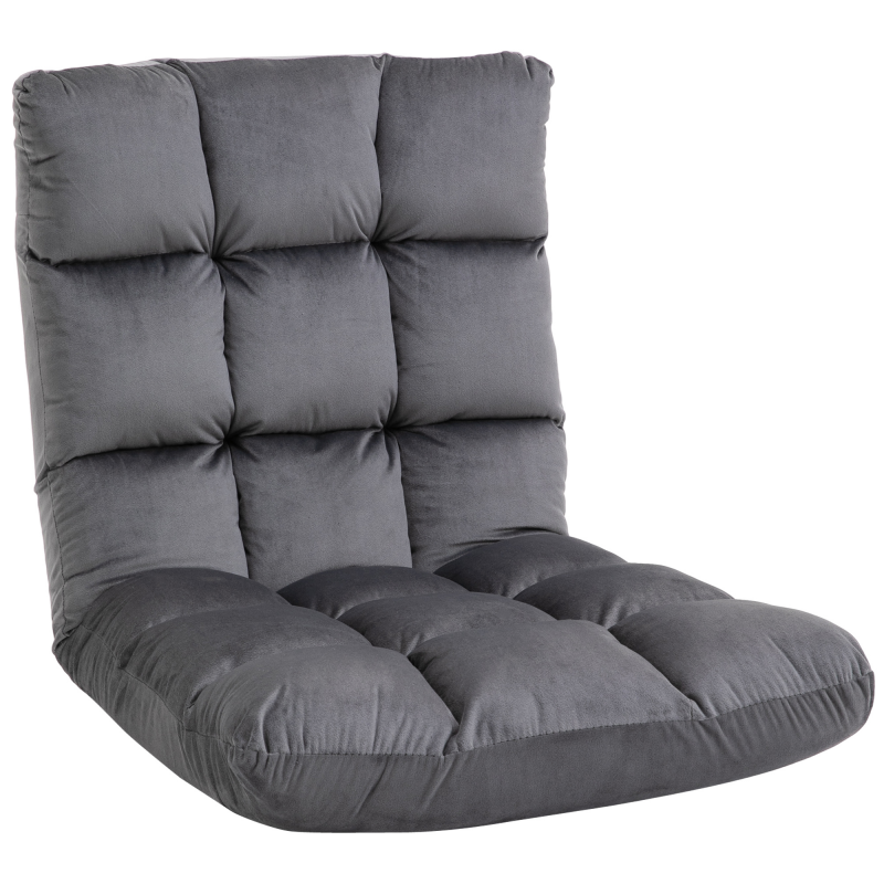 HOMCOM Bodenstuhl 3-in-1 Klappbarer Bodensessel Rückenlehne 13 Positionen Sitzkissen Grau Metall Schaumstoff 55x71x53,5cm Aosom – Bild 1 von 2