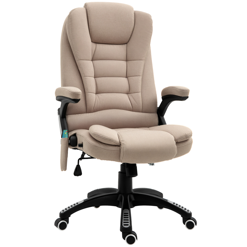 Vinsetto Ergonomischer Chefsessel mit Massage & Heizfunktion, Höhenverstellbare Drehstuhl mit Liegefunktion, Fernbedienung, Leinenoptik, Braun Aosom – Bild 1 von 2