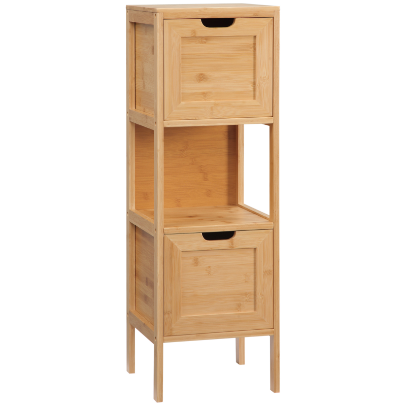kleankin Badezimmerschrank Aufbewahrungsschrank aus Bambus mit 2 Schubladen Unterschrank Kippschutz im Landhausstil Beistellschrank Aosom.de – Bild 1 von 2