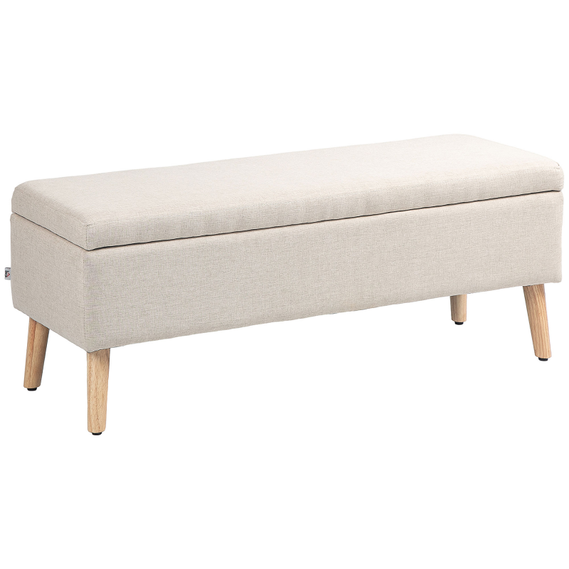 HOMCOM Sitzbank Polsterbank mit Stauraum 110 x 39 x 45 cm in Beige mit Leinenoptik für Flur Schlafzimmer Wohnzimmer aus Gummiholz Aosom.de – Bild 1 von 2