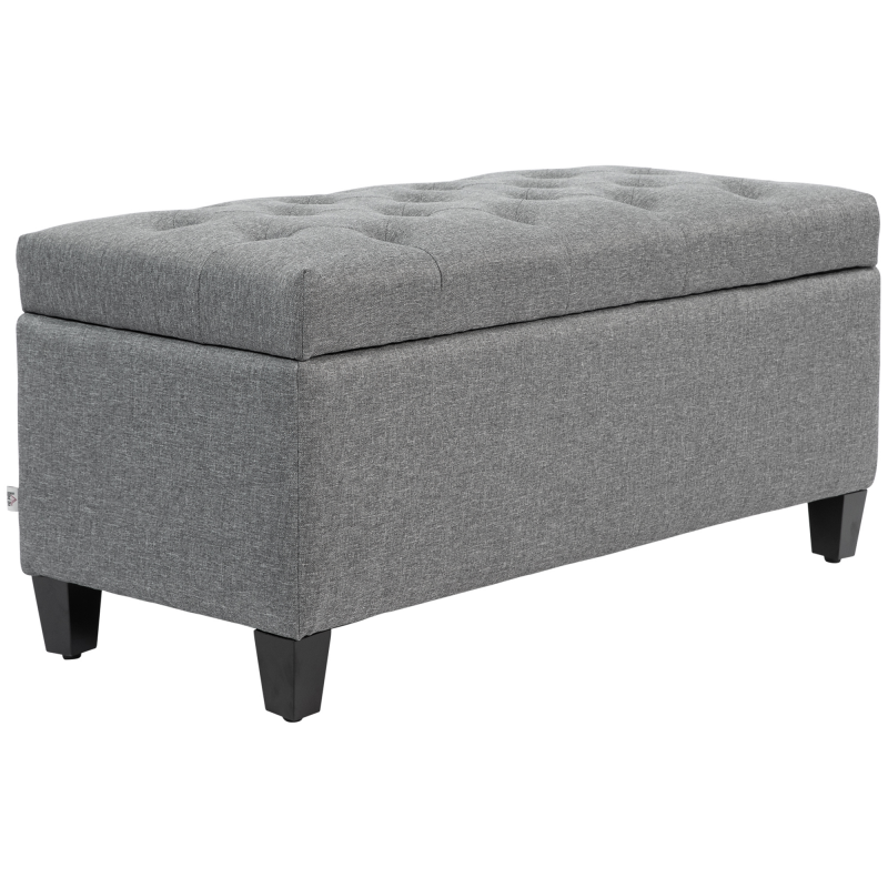 HOMCOM Sitzbank Polsterbank mit Stauraum Truhenbank Flur Schlafzimmer Wohnzimmer leinenartiges Polyester Gummiholz Hellgrau 100 x 40 x 44 cm Aosom – Bild 1 von 2