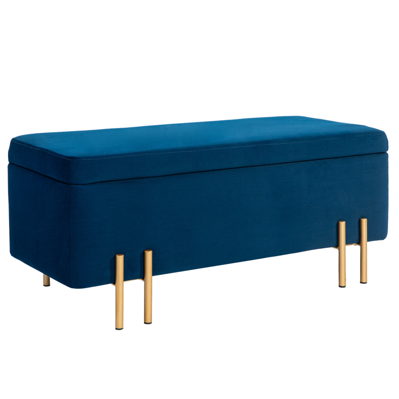 HOMCOM Sitzbank, Polsterbank mit Stauraum, Truhenbank, Stoff, Metall, Gummiholz, Schaumstoff, Dunkelblau, 100 x 40 x 42 cm Aosom – Bild 1 von 2