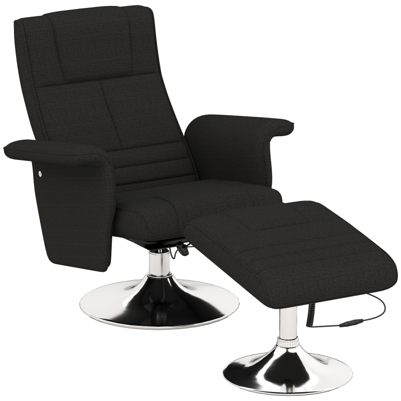 HOMCOM Relaxsessel mit Fußhocker, Drehbar Massagesessel mit Liegefunktion, 8 Punkt-Vibrationsmassage, Elektrischer Fernsehsessel mit Fernbedienung, Leinenoptik, Stahl, Schwarz Aosom – Bild 1 von 2