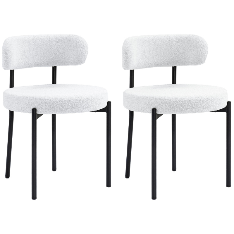 HOMCOM Esszimmerstühle 2er Set Küchenstuhl mit Rückenlehne, Fleeceoptik, Modern Sessel Polsterstuhl Stühle mit Stahlbeine, für Esszimmer, Esstisch, Cremeweiß Aosom – Bild 1 von 2