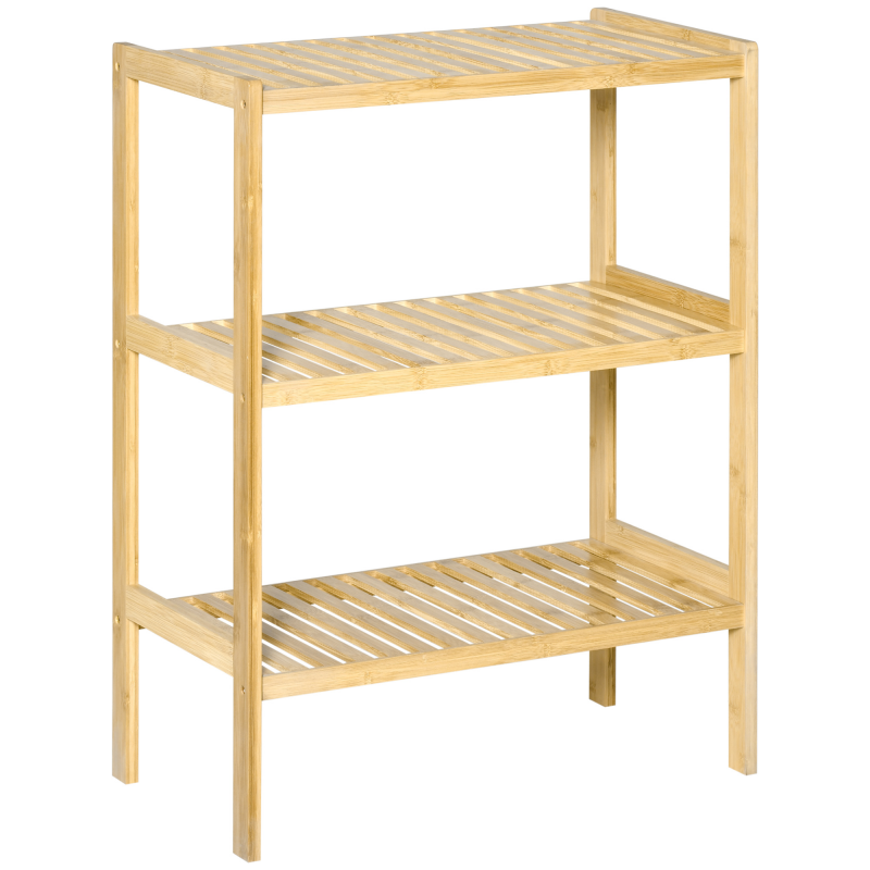 HOMCOM Badregal Standregal 3 Ebenen Bambusregal Küchenregal für Bad Küche Wohnzimmer Flur Natur 62 x 33 x 80 cm Aosom.de – Bild 1 von 2
