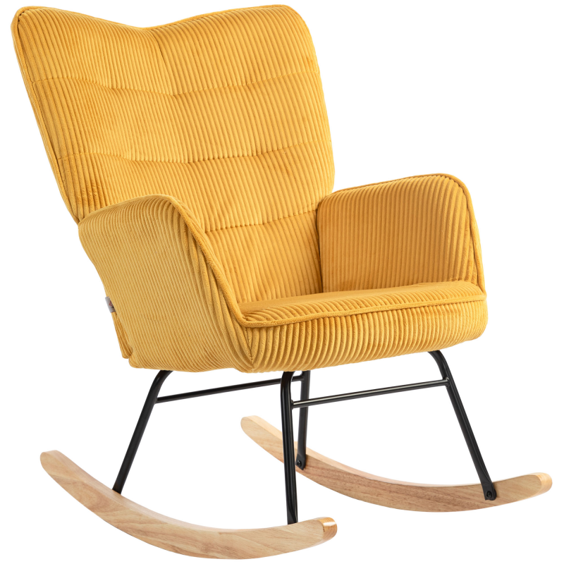 HOMCOM Schaukelstuhl, Schaukelsessel mit Berbervlies-Optik, Armlehne, Sessel mit Holzkufen, Relaxsessel für Wohnzimmer, Schlafzimmer, Gelb Aosom – Bild 1 von 2