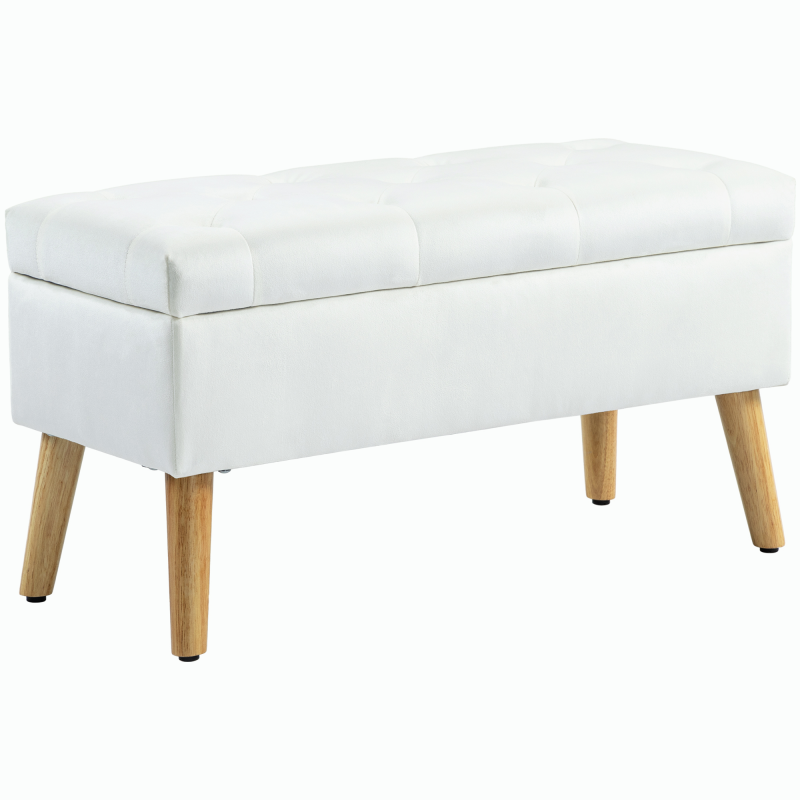 HOMCOM Sitzbank mit Stauraum, Polsterbank mit Deckel, Bettbank mit Samtoptik, für Flur Schlafzimmer Wohnzimmer, Gummiholz 102 x 35 x 43 cm Weiß Aosom – Bild 1 von 2