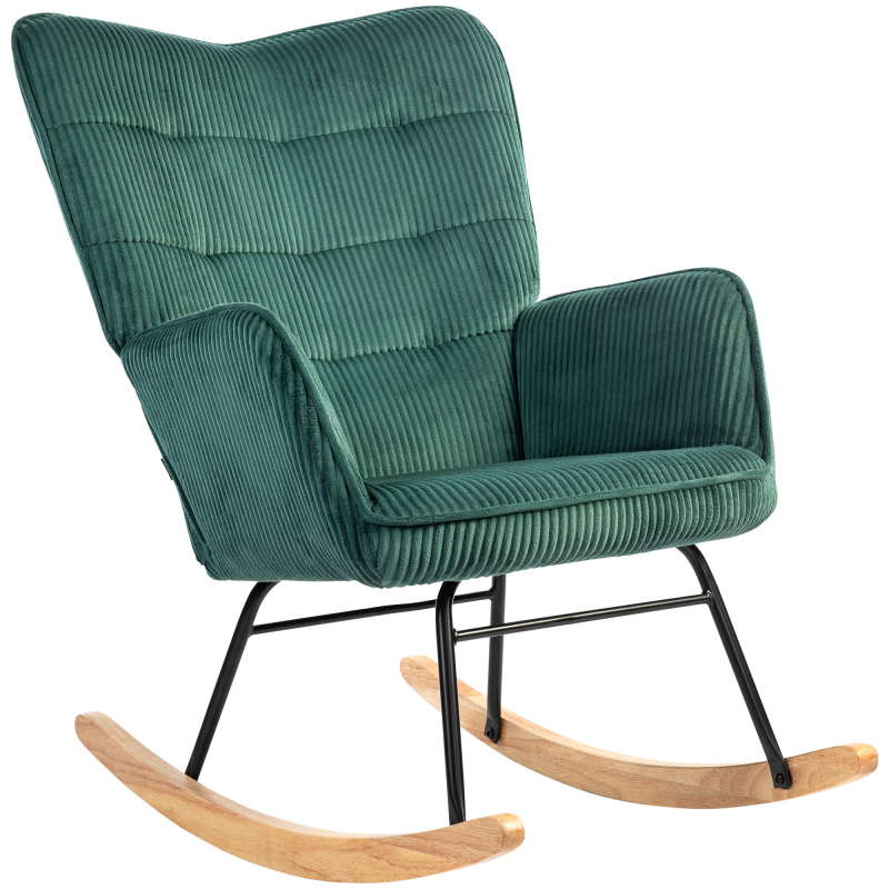 HOMCOM Schaukelstuhl, Schaukelsessel mit Kordoptik, Armlehne, Sessel mit Holzkufen, Relaxsessel für Wohnzimmer, Schlafzimmer, Dunkelgrün Aosom – Bild 1 von 2