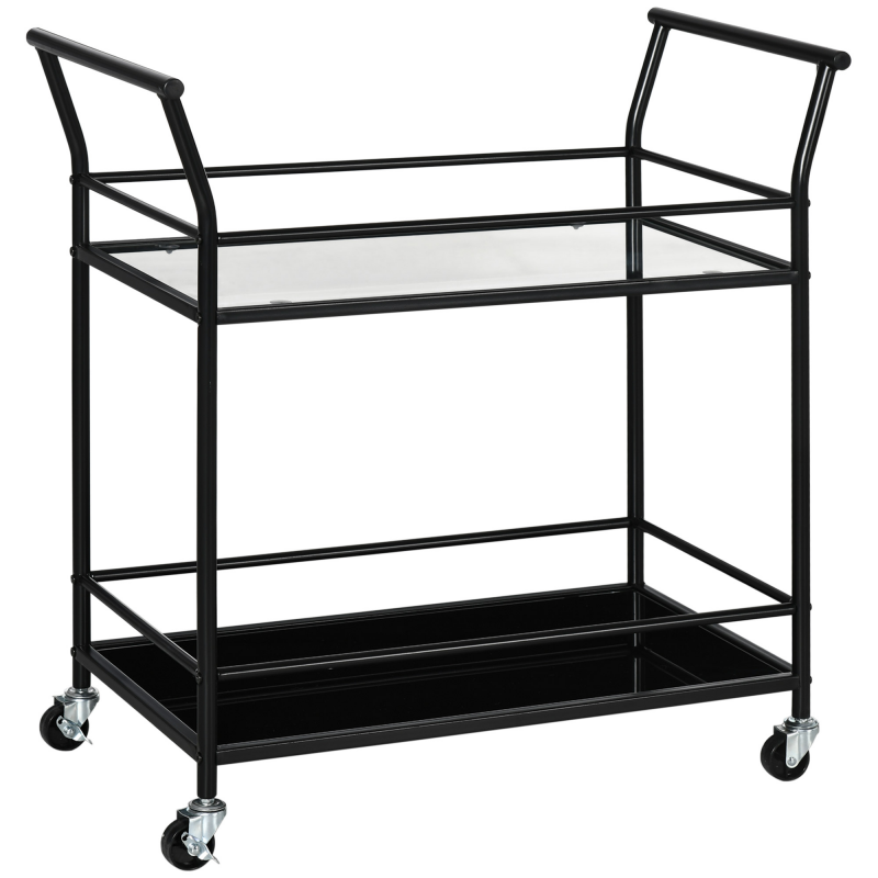HOMCOM Küchenwagen Rollwagen Servierwagen mit 2 Ablagen Beistellwagen auf Rollen Aufbewahrungswagen Metall Schwarz 75x40x80cm für Küche & Esszimmer Aosom.de – Bild 1 von 2