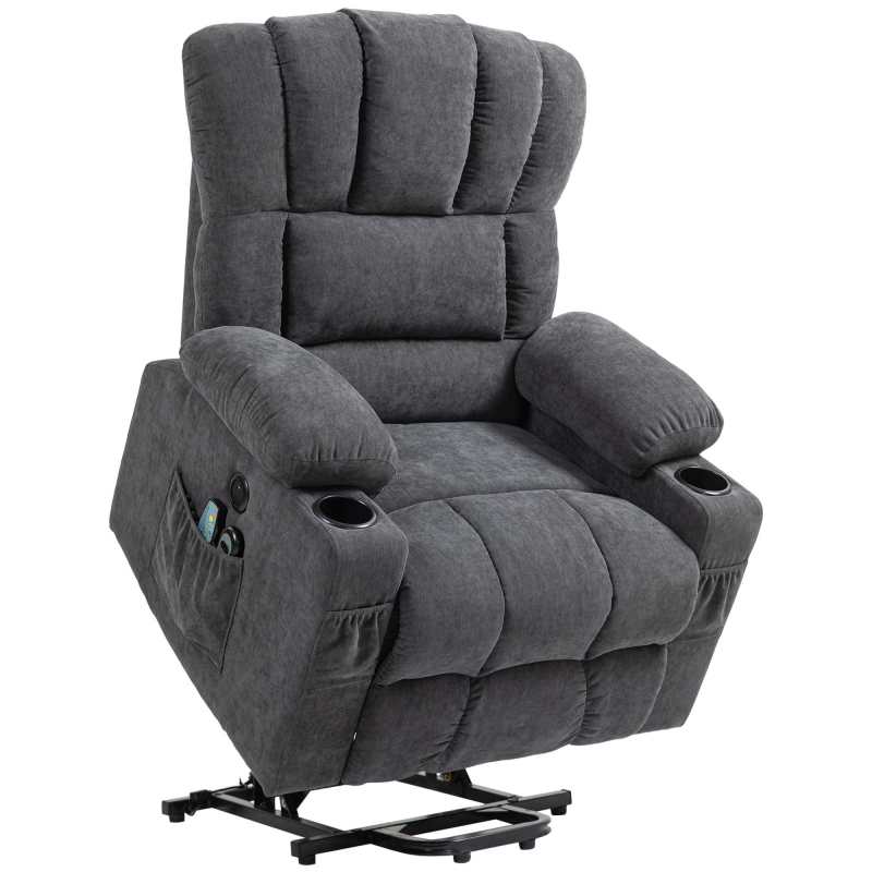 HOMCOM Fernsehsessel mit Aufstehhilfe Elektrisch Relaxsessel mit Liege-, Heiz- und Massagefunktion, TV-Sessel mit Typ-C- und USB-Anschlüssen, Becherhalter, Dunkelgrau Aosom – Bild 1 von 2