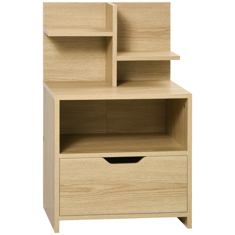 HOMCOM Nachttisch Nachtschrank mit Schublade, Beistelltisch mit Offenem Fach, 2 Regalen, Nachtkommode für Schlafzimmer, Wohnzimmer, Natur, 45 x 35 x 73 cm Aosom – Bild 1 von 2